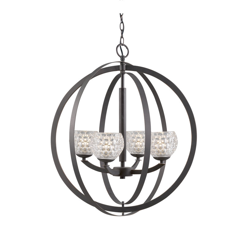 Heavner 4 - Light Globe Chandelier, Halogen, Faux Opal Cylinder, Bronze