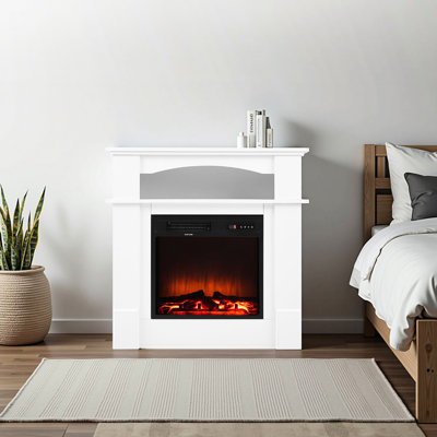 Cheminée électrique autoportante de 84 cm (33 pouces) avec 1500 W et 5120 BTU, flammes 3D réalistes, minuterie, télécommande, protection contre la surchauffe, pour chambre à coucher, blanche, 5120 BTU, salon.
