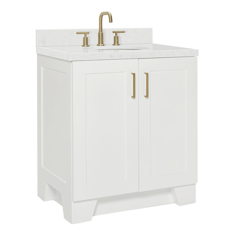31 IN.  Single Bathroom Vanity, White, Carrara Quartz, Oval