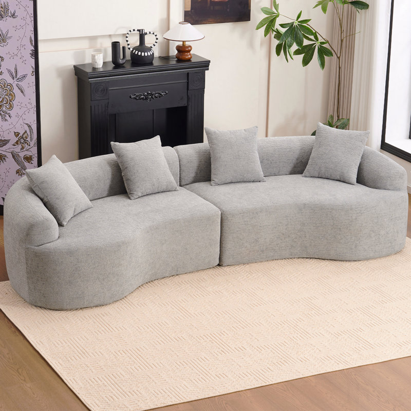 Canapé courbé désossé, canapé modulaire à compression de 110 po, gris à haute densité, canapé-lit pour salon, salon, appartement, chenille