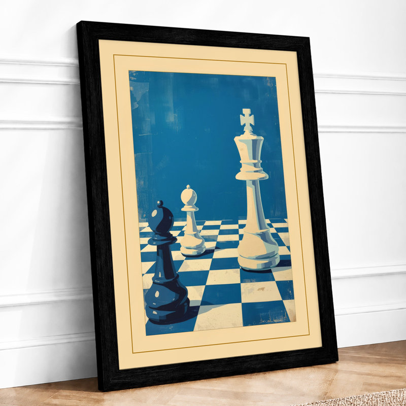 Queen and Pawn Retro - Framed Print, Black, A3 - 42.0 x 29.7 cm