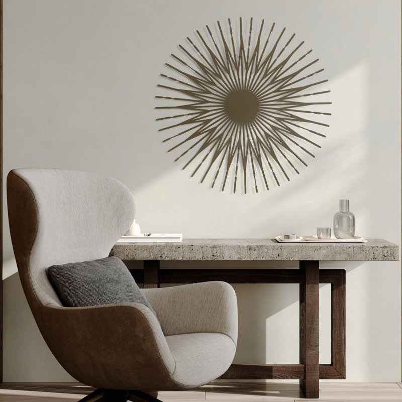Rayons de soleil, décoration murale en métal, art mural moderne, accent mural (petit, bronze), H 17,7 po x l 17,7 po x P 1 po