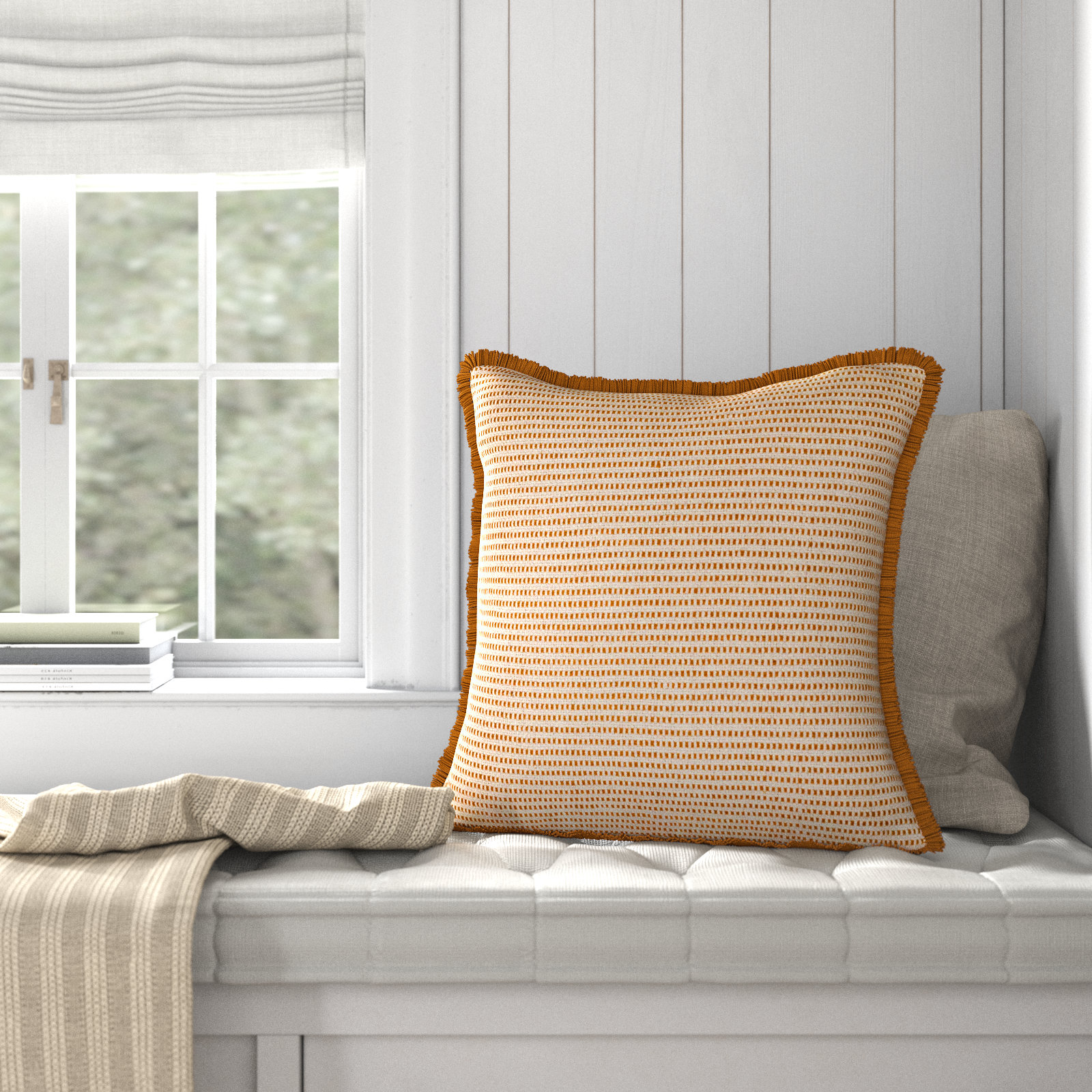 Kava Fringed Cotton Throw Pillow, Rust, 20" x 20", No Fill