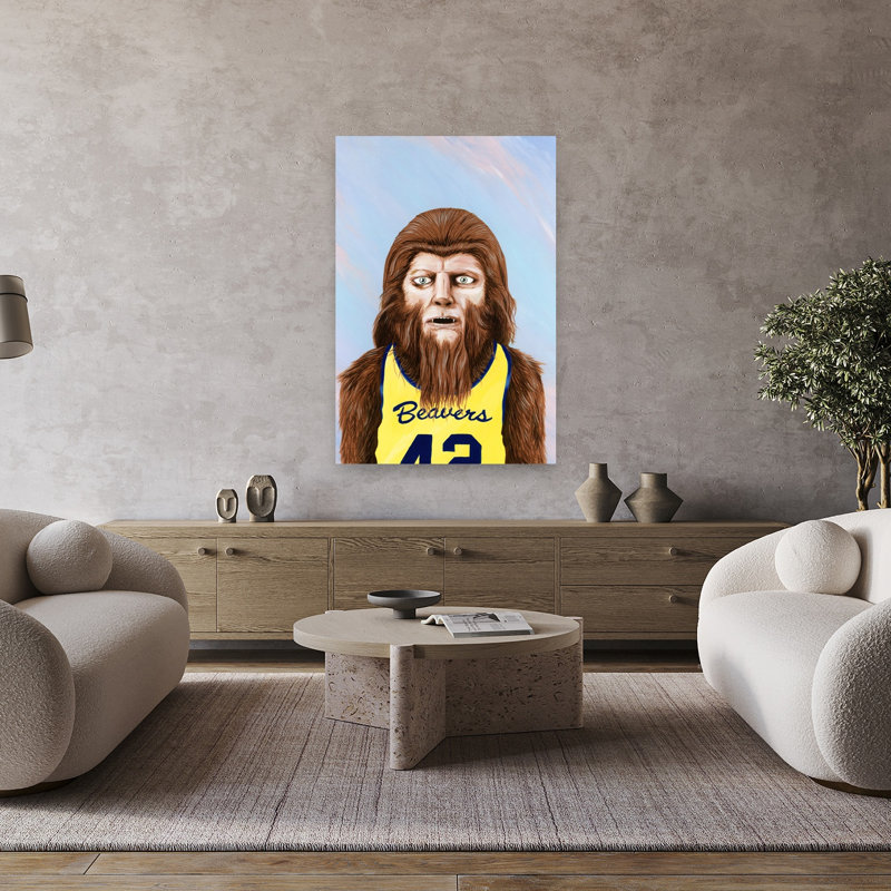 «Bigfoot» Joueur de basketball classique rétro, forêt loup surréel, impression d'art mural, 48" H x 32" W