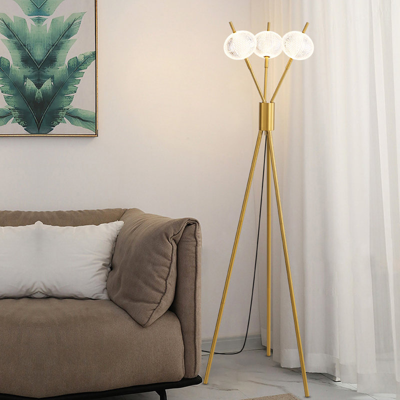 Zanyiah 65'' LED Tripod Floor Lamp with Outlet, Gold