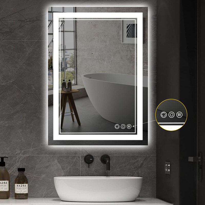 Atherton Modern Frameless Anti-Fog LED Lighted Dimmable Wall Mounted Bathroom Vanity Mirror
