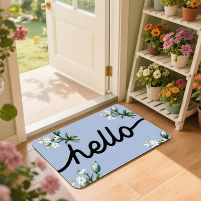 Paillasson Hello Floral, 24 x 36, pour porte d'entrée