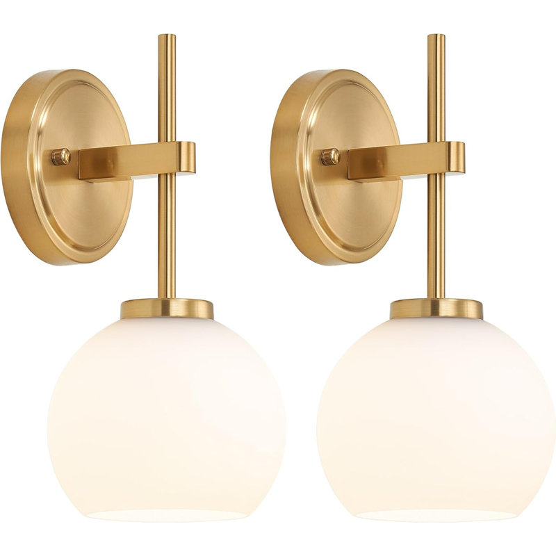 Gold Battery Operated Wall Sconces Set Of 2, Wireless Rechargeable Wall Lighting With Remote Control, LED Dimmable RGB 12 Colors & 3 CCT Wall Lights With Opal White Glass Shade