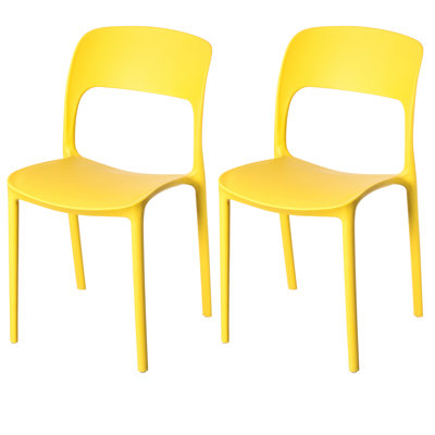 Chaise de salle à manger d'extérieur moderne en plastique avec dossier incurvé ouvert, noir, ensemble de 2