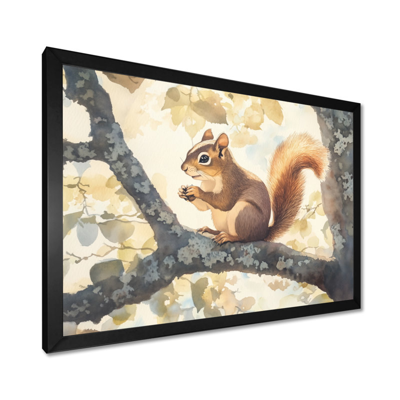 Écureuil, art mural écureuil, toile d'écureuil, H 12 po x l 20 po, Black Picture Framed