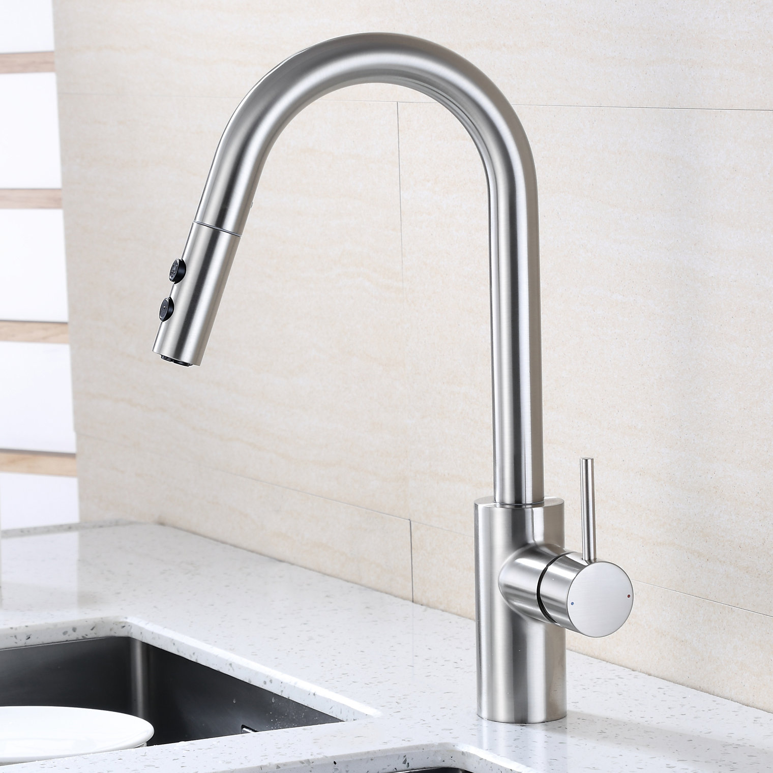 Pull-Down Kitchen Faucet with Accessories, Brushed Nickel