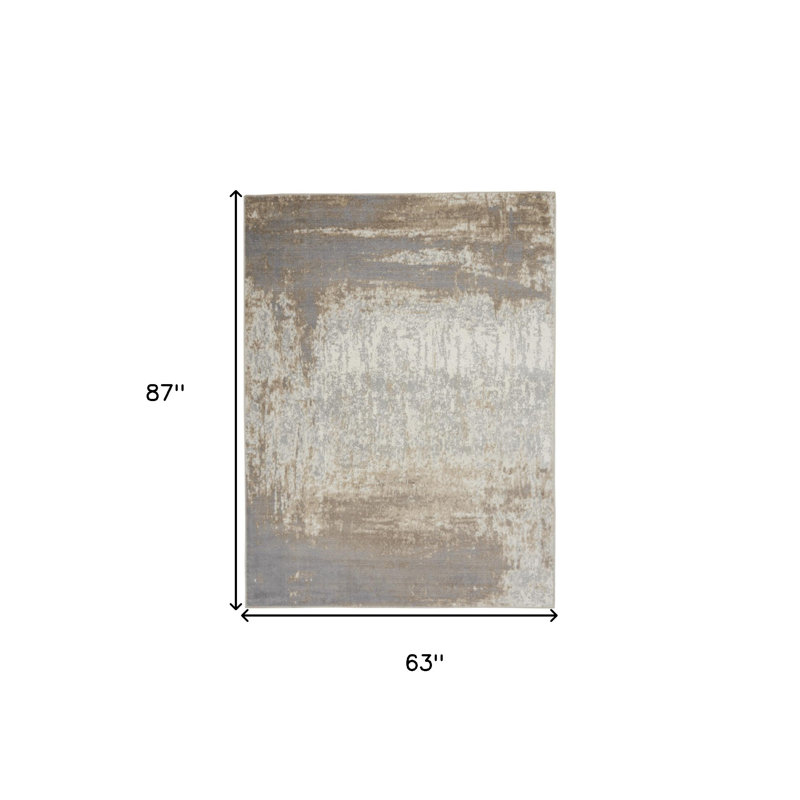 Tapis gris antidérapant abstrait 5 pi x 7 pi gris et ivoire
