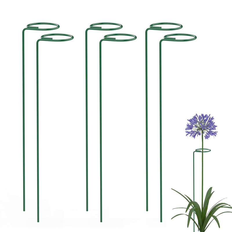 Green Metal 16" Single Stem Plant Support Stakes (Set of 6)
