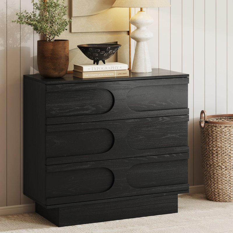 Commode 3 tiroirs Mid-Century, Noir, noir, noir, noir