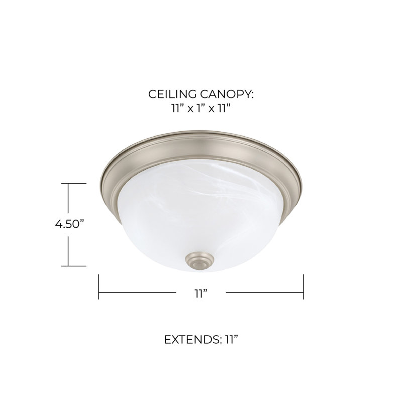 Plafonnier encastré simple à 2 lumières 11 po Aayan, H 5,5 po x l 11 po x P 11 po, Nickel mat