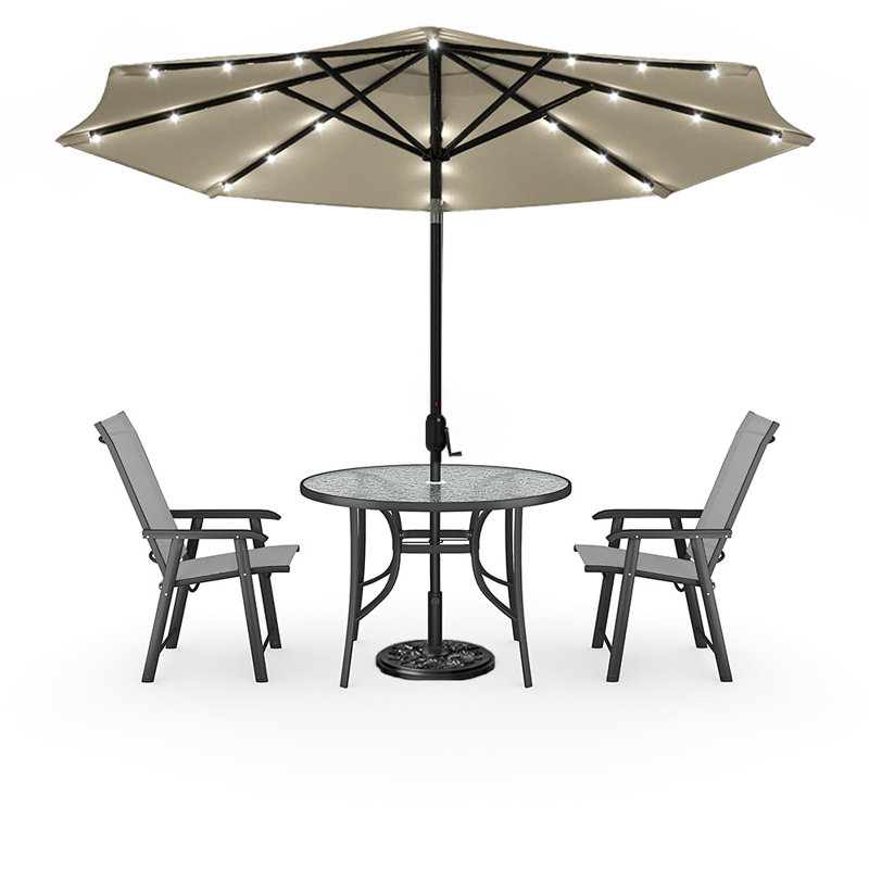 Gladston 2 - Person Patio Dining Set Umbrella Hole Included Round Table, Grey/Beige