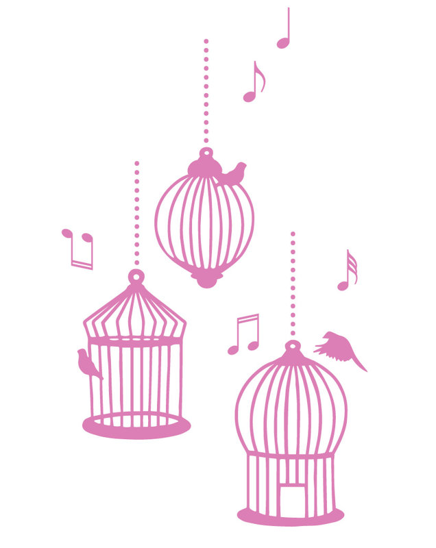 Décalcomanie murale cages d’oiseaux de chanson, Gomme à bulles, H 56 po x l 33 po x P 0,01 po