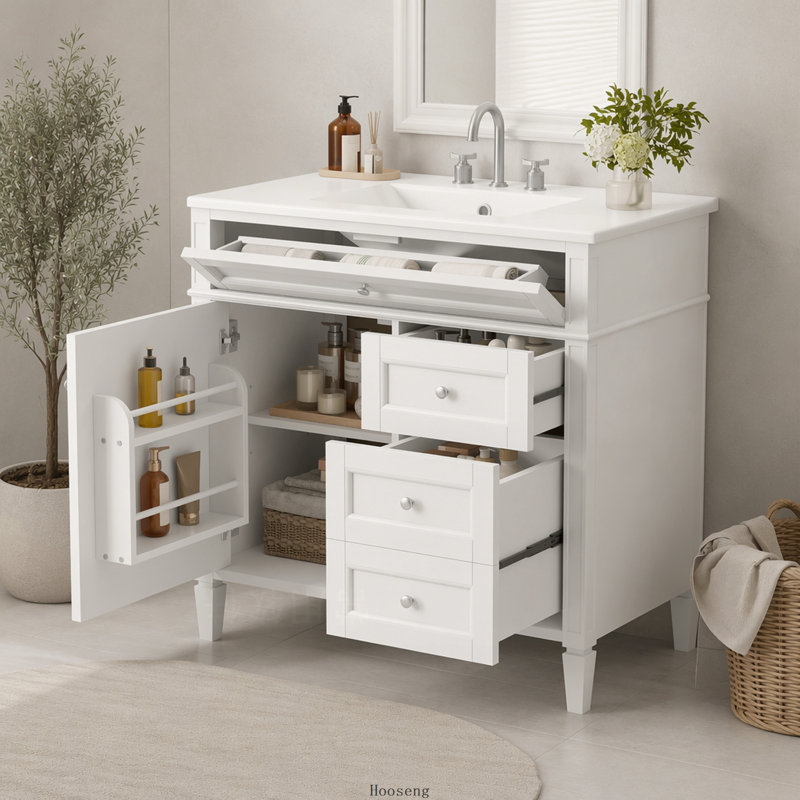 Meuble-lavabo 36 po avec lavabo supérieur, meuble-lavabo moderne avec 2 tiroirs et tiroir escamotable, meuble-lavabo simple