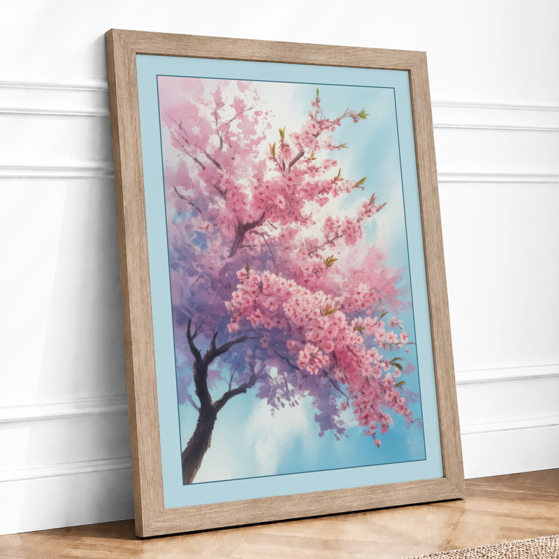 Moonlit Cherry Blossom Botanical - Framed Print, A2 - 59.4 x 42.0 cm, Oak