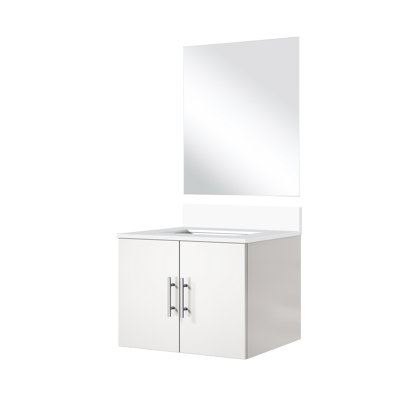Meuble-lavabo blanc brillant avec comptoir en quartz et tablette incluse - miroir de salle de bain simple 24 po x 22 po
