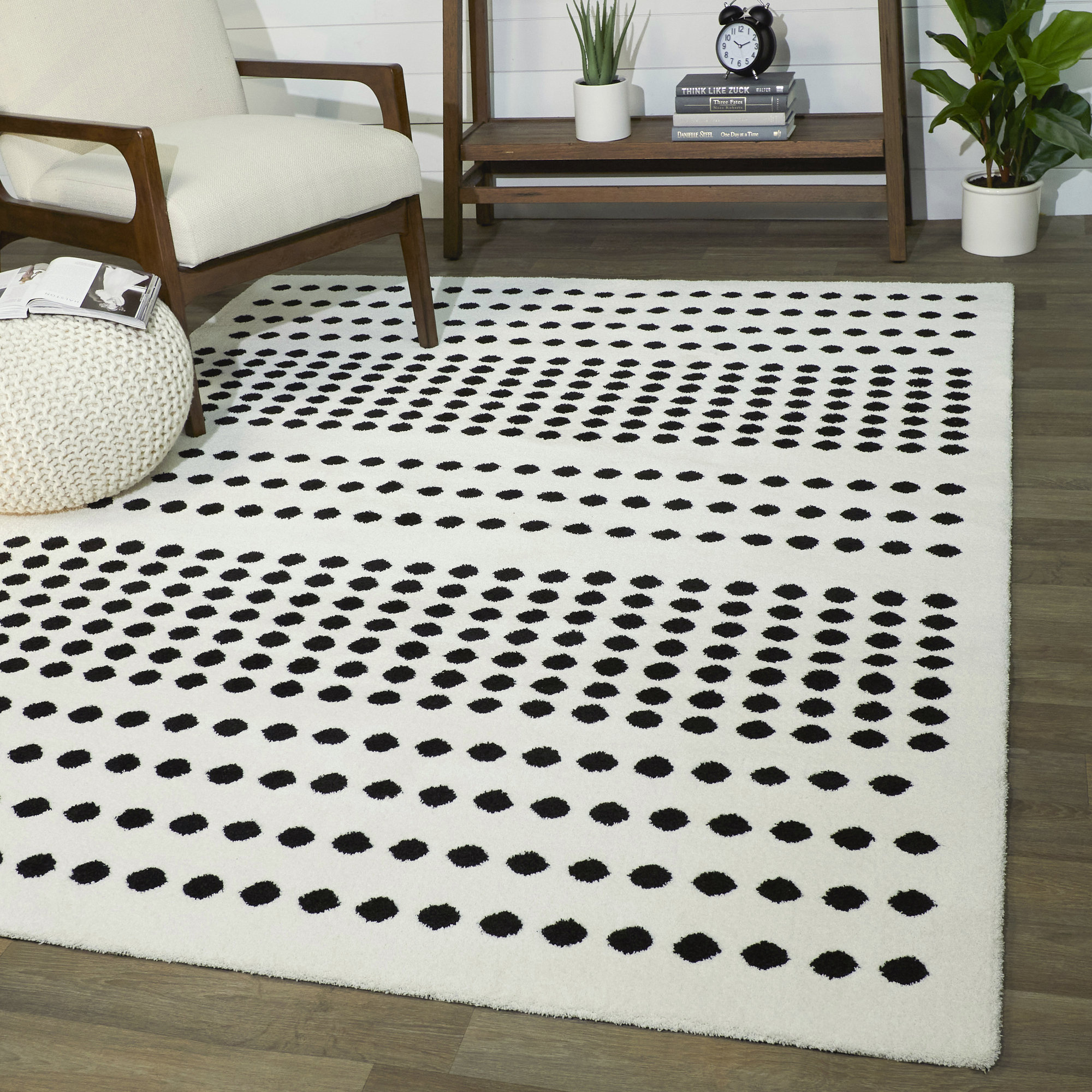 Dotflow Rug Latitude Run® Donagene Polka Dots White/Black Area Rug & Reviews | Wayfair