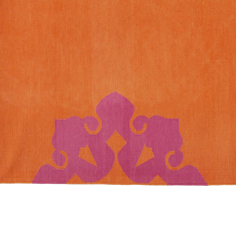 Orange & Pink Floral Dhurrie Cotton Rug - 10' x 14'21"