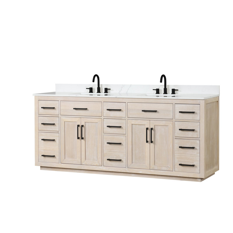 Meuble-lavabo double 84 po avec comptoir en quartz 84 po