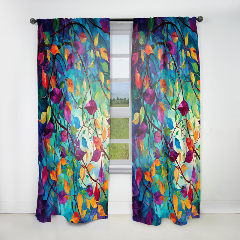 Multicolor Vibrant Vines I - Abstract Botanicals Curtain - Velvet Room Darkening - 1 panel, 52" W x 63" L