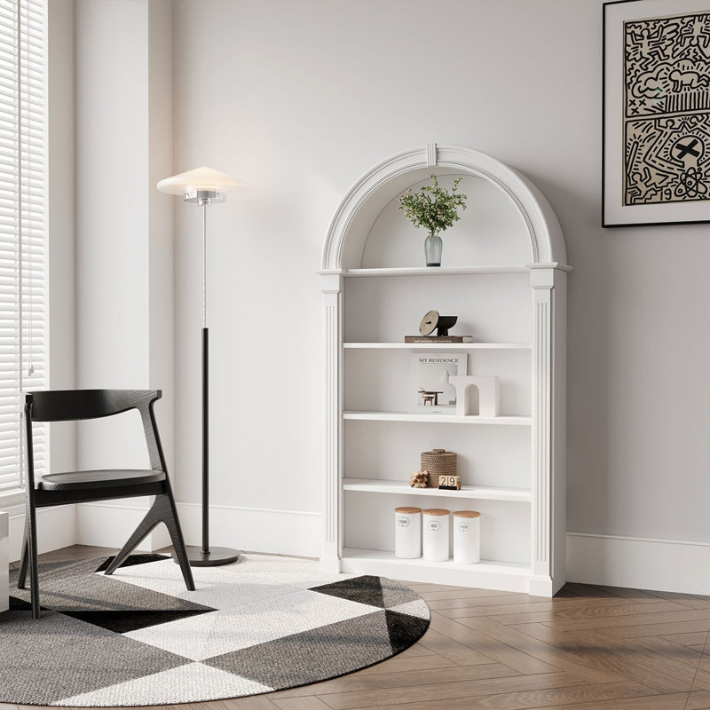 Vitrine arquée française de style crème, Blanc