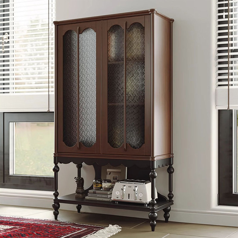 Console noire et brune en bois massif, Brown