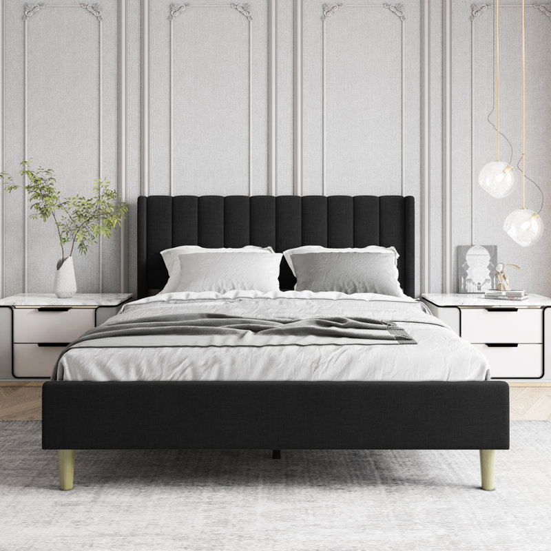 Upholstered Wingback Bed, Queen, Black