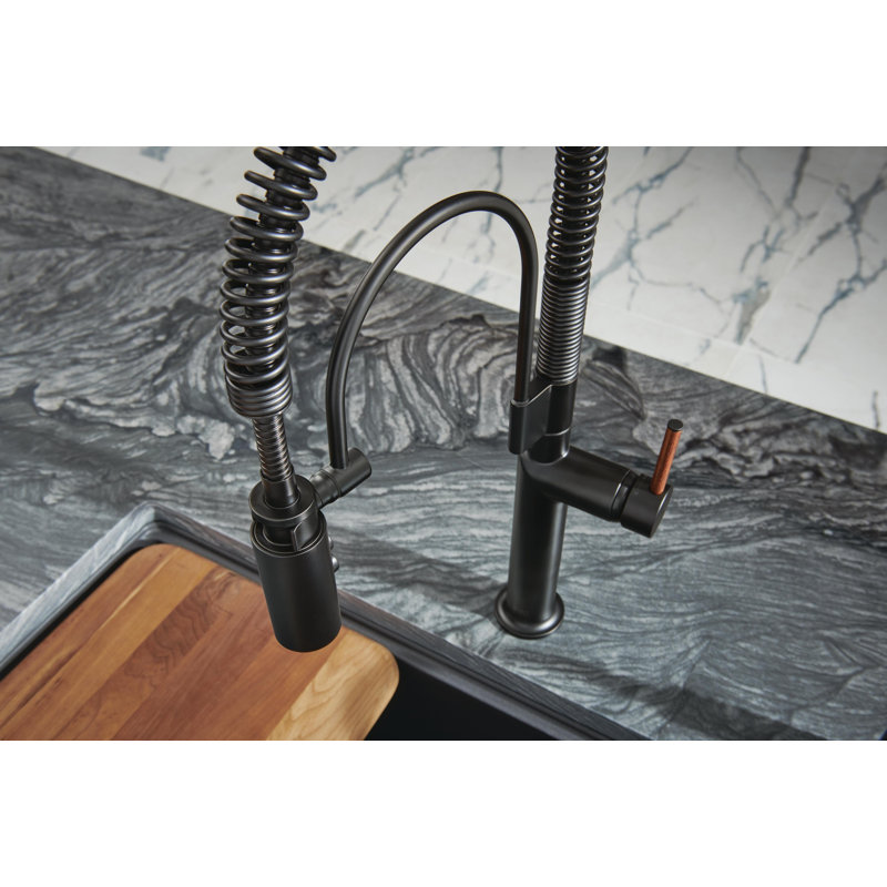Odin® Semi-Professional Kitchen Faucet, Matte Black, Wood Lever Handle
