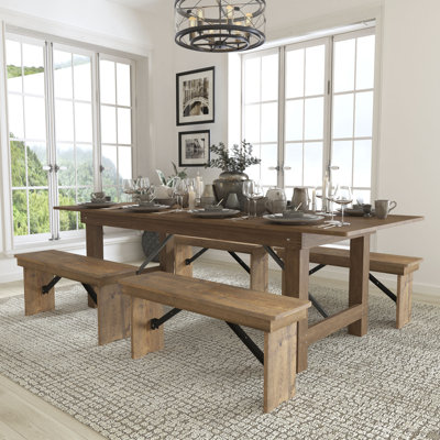Donashia HERCULES Series Folding Farm Table and Four Bench Set by August Grove