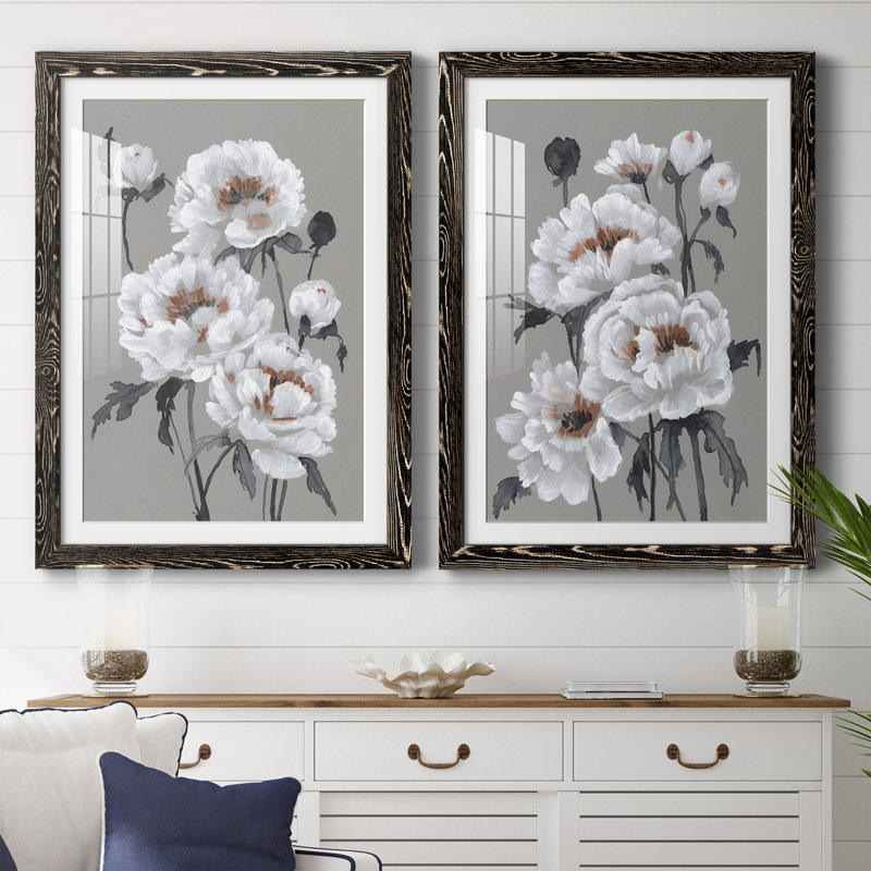 Peony Profusion I - ensemble de 2 reproductions de cadres photo, Cadre noir, H 37,5 po x l 55 po x P 1,5 po