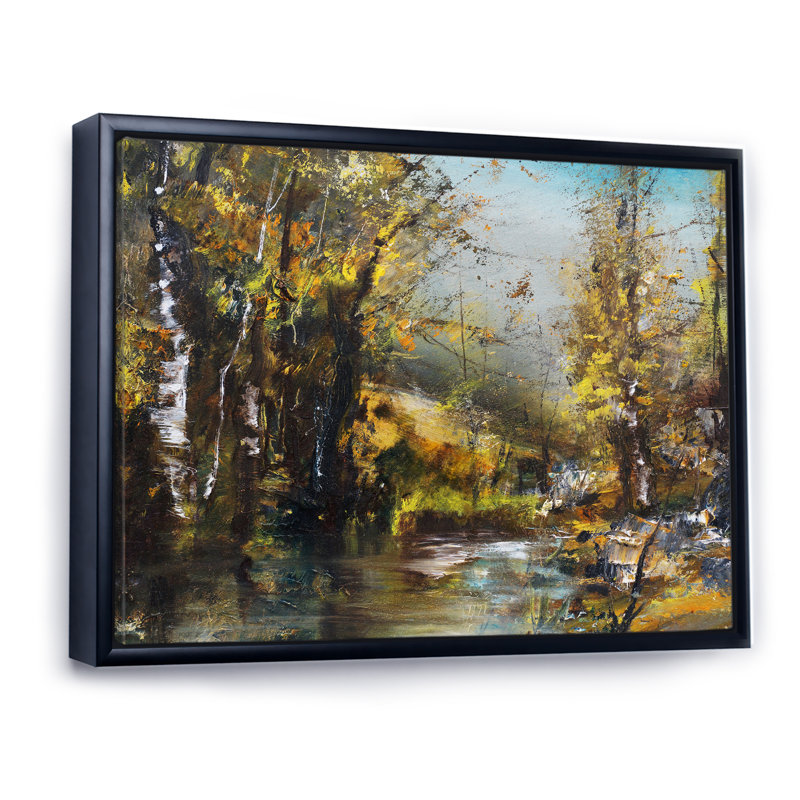 Birch Trees by the Creek - reproduction d'art sur toile, H 8 po x l 12 po x P 1 po, Cadre flottant noir