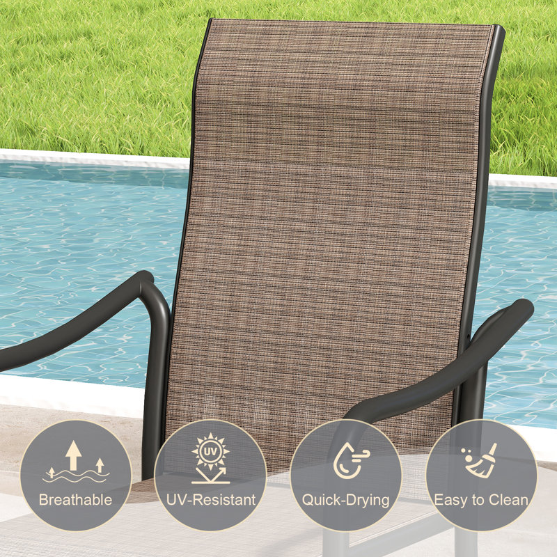 8-Perosn Patio Dining Set with 60" Sqaure Metal Dining Table and 8 Textilene Armrest Chairs, Brown/Light Brwon