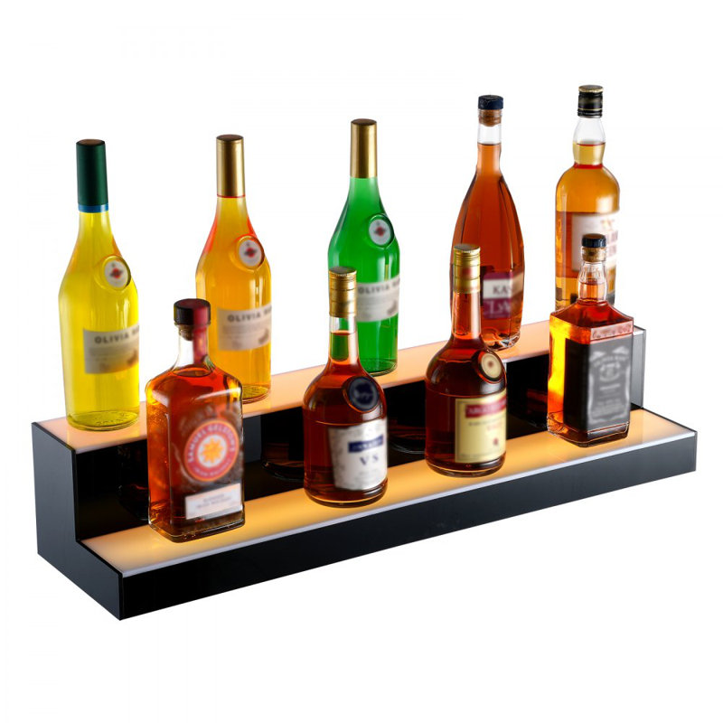 LED Lighted Liquor Bottle Display Bar Shelf RF & App Control 2-Step, 6" H x 30" W x 8" D