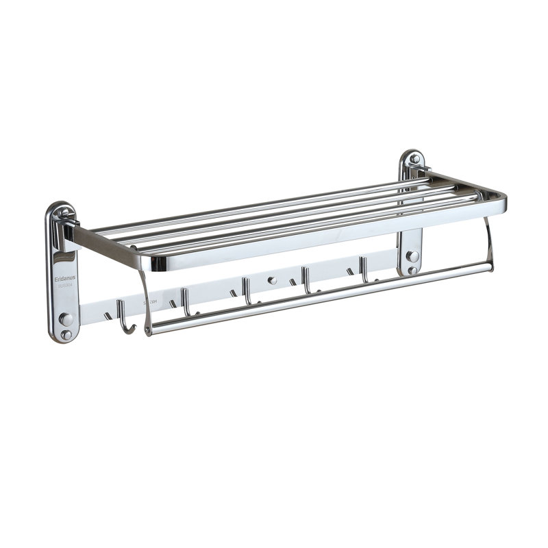 Eridanus Wall-Hung Towel Rack with Hooks and Shelf - Chrome (60 cm)