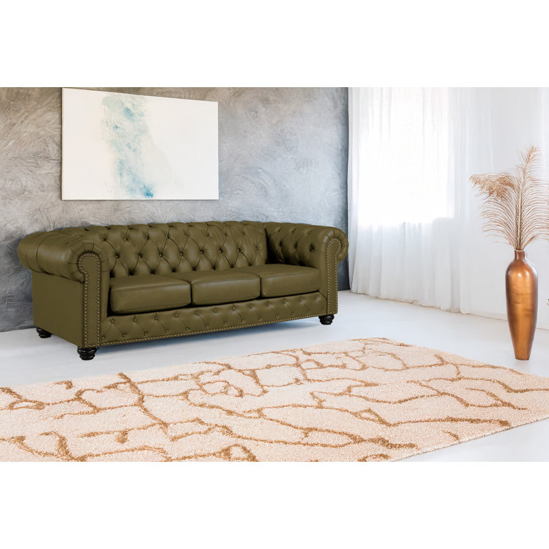 Orner 93" Leather Rolled Arm Chesterfield Sofa, Taupe Leather Match