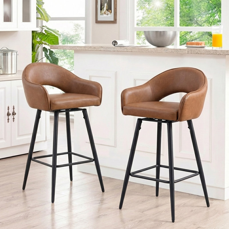 Swivel Bar Stools 27'' Counter Stools Faux Leather Counter Height Bra Stools Chairs for Kitchen Island, Brown