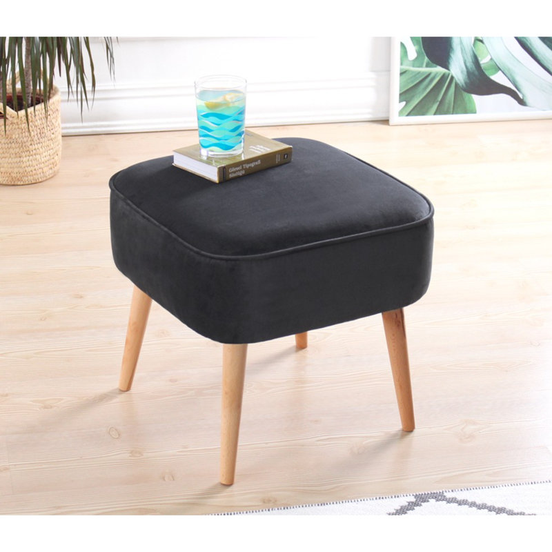 Pouf en velours de luxe avec pieds en bois gris foncé | 17,7 po x 17,7 po x 16,9 po | 100% velours, 35 éponges orthopédiques avec une épaisseur de 2,4 pouces | Idéale pour les décors bohémiens et scandinaves, elle est élégante et confortable