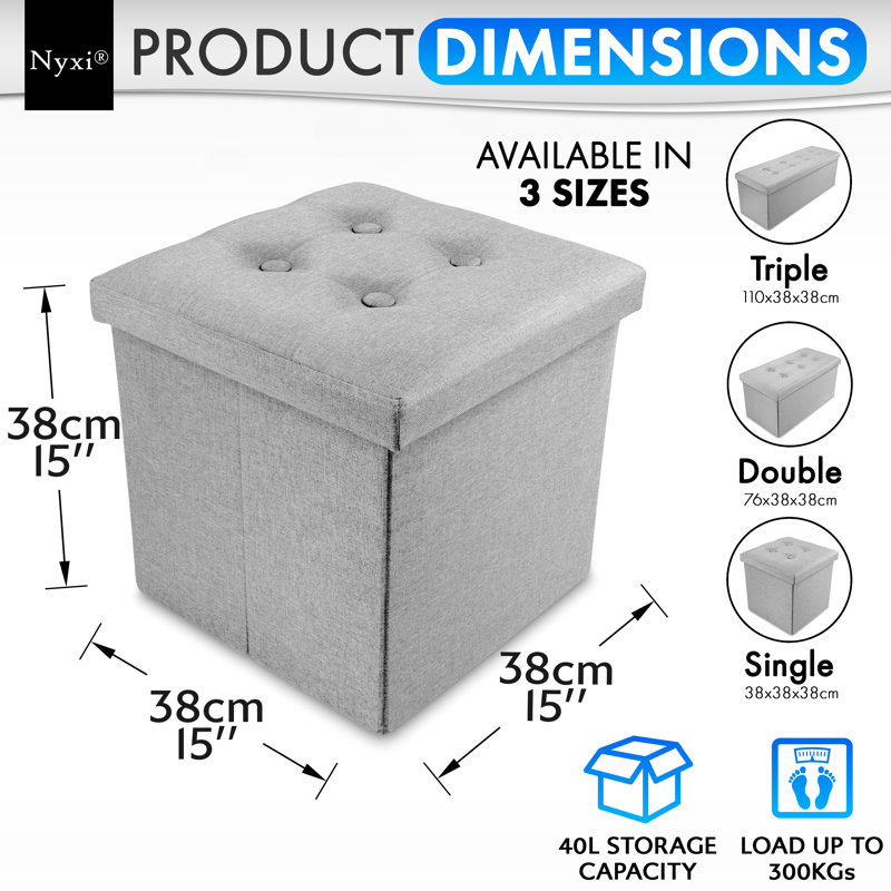 38cm Wide Cube Ottoman, Polyester, Light Grey