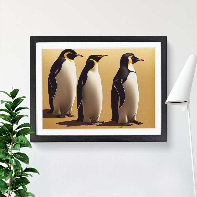 XH1022-9228X Trio Of Penguins - Single Picture Frame Print, Black, 25cm H x 34cm W x 2cm D