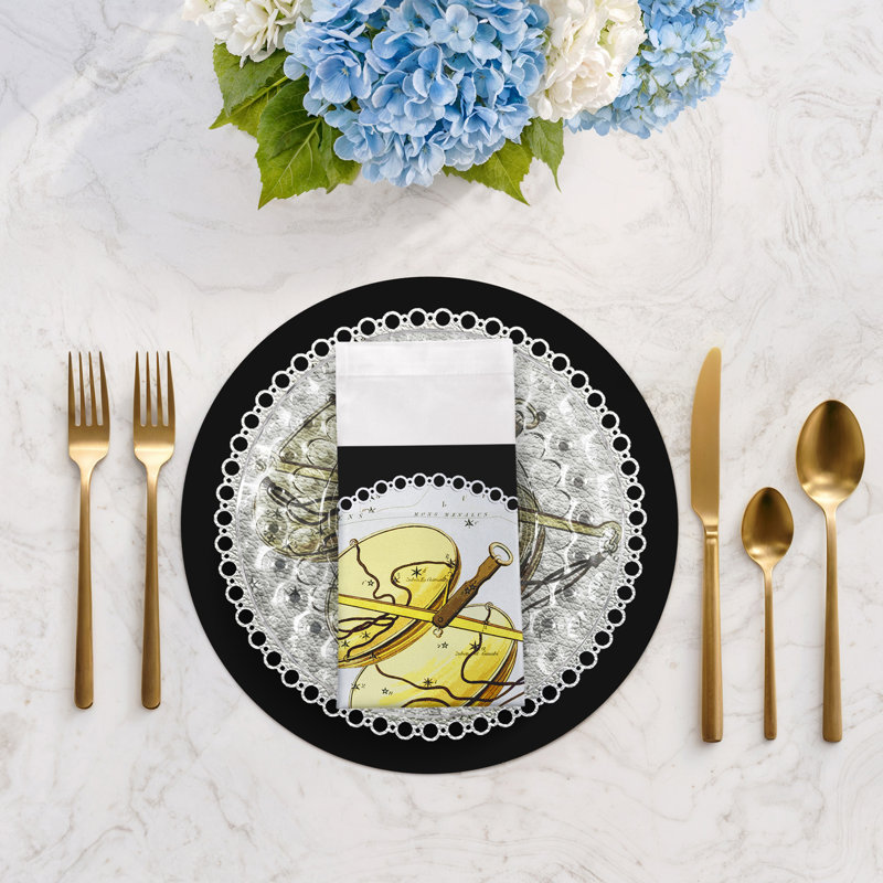 Zodiac Libra Cotton Sateen Dinner Napkins, Black