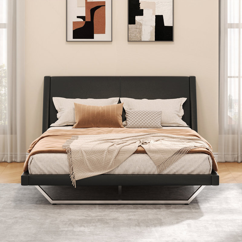 Structure de lit en cuir Pu, Noir, Grand