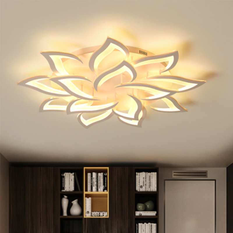 14-Head LED Dimmable Flower Shape Ceiling Light Flush Mount Ceiling Light With Remote Control, White