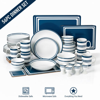 Waterside 56pc Blue Bistro Combo Dinner Set