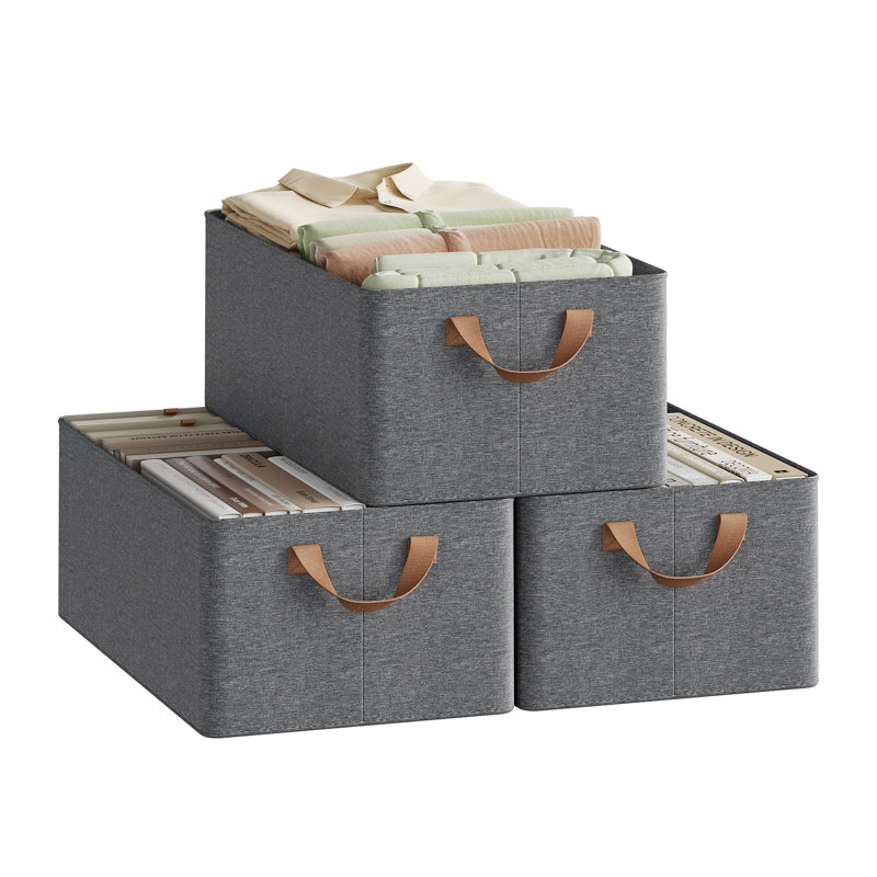 Fabric Crate, 20cm H x 38cm W x 27cm D, Dark Grey, Yes