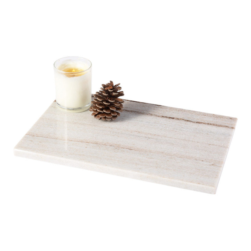 Plateau rectangulaire en marbre naturel Guein, Crystal White Wooden