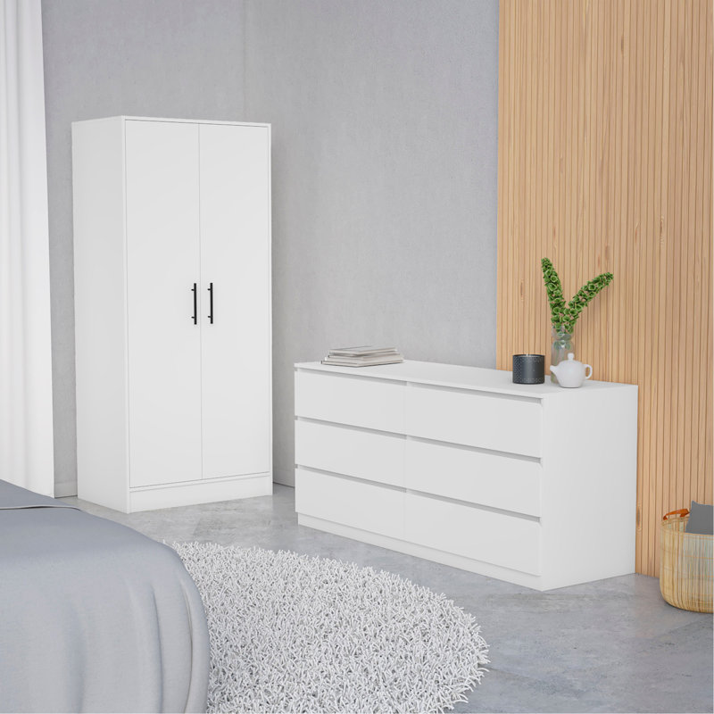 2-Piece Bedroom Set, Armoire + Dresser, White